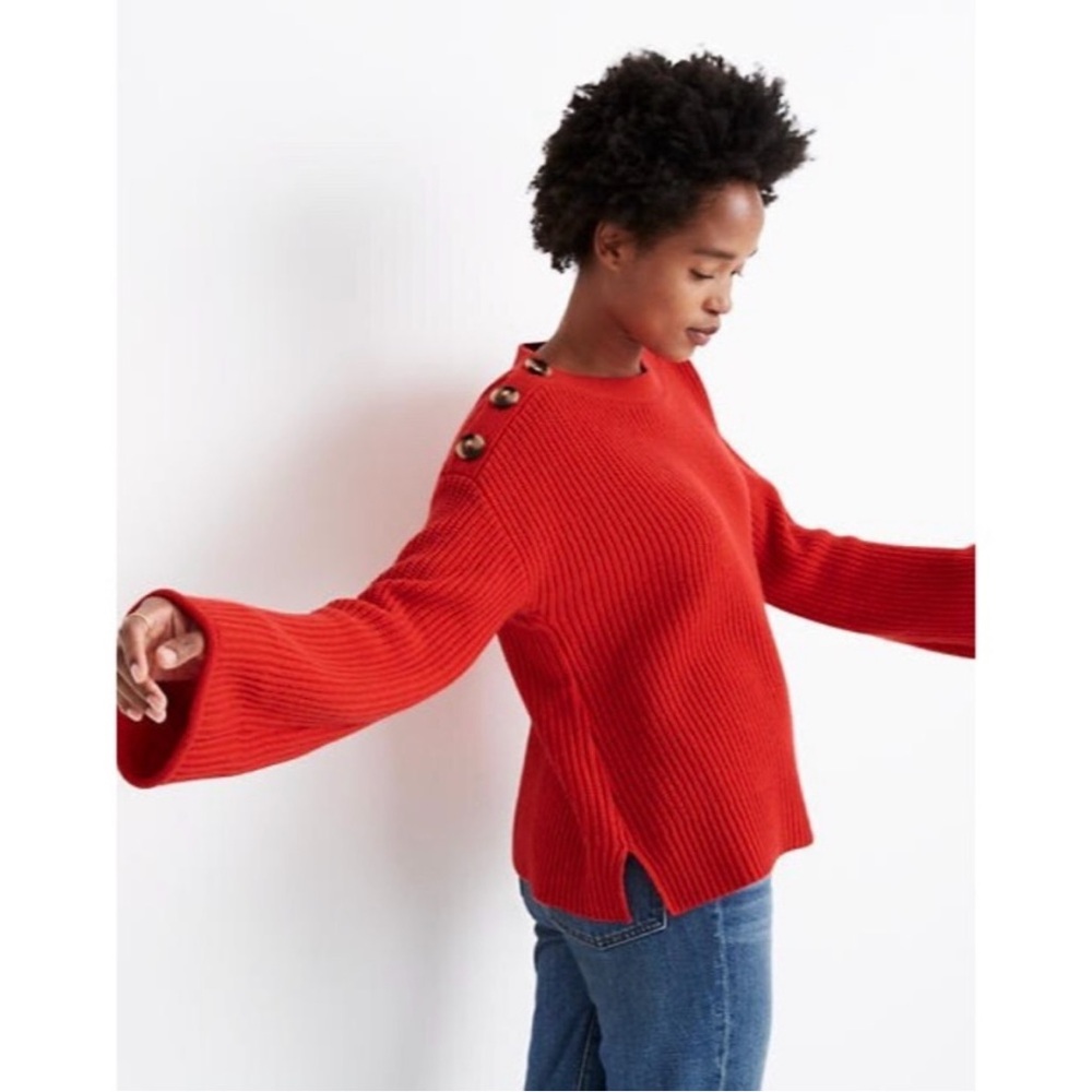 Madewell Enamel Red Calloway Chunky Ribbed Boatneck Sweater Size Large - Picture 2 of 11
